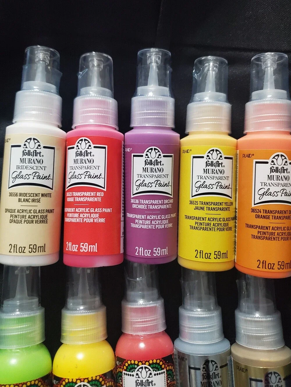10 New  Folk Art Glass Paint Murano Transparent Metallic &dots Paint 2fl Oz Each